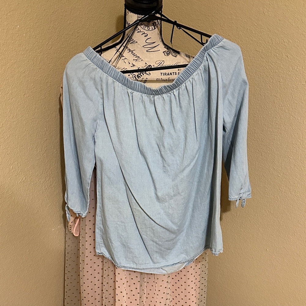 Sky Blue Off-Shoulder Women's Blouse